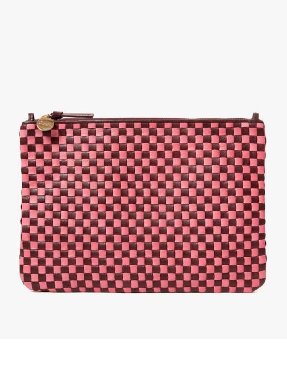 Clare V. Petal and Raisin Woven Checker Clutch with Tabs NWT